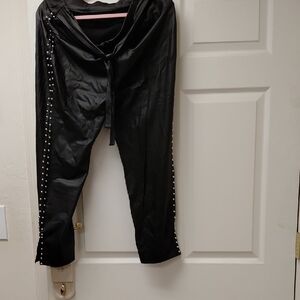Black Satin Joggers with Side Stud Trim